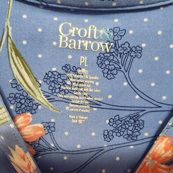 Croft & Barrow Pink and Blue Short Sleeve Button Down Blouse - Picture 3 of 3